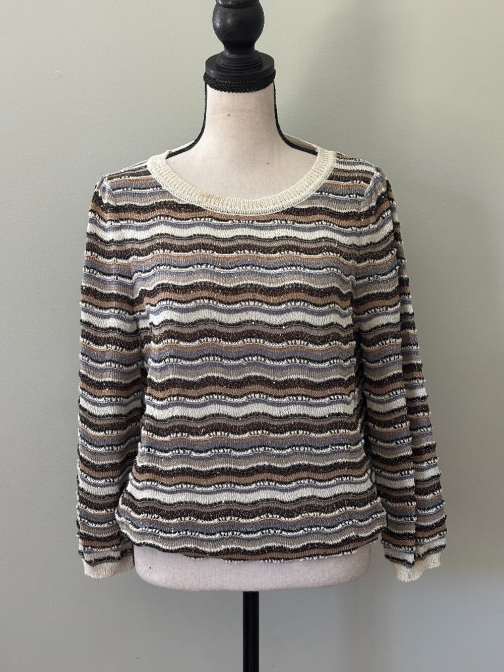 FDJ Soho Stripe Wave Knit Sweater Medium NWT
